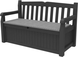 Keter Solana 70 Gallon Storage Bench Deck Box for Patio Furniture, Front Porch - £155.91 GBP