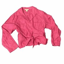 Parisian Signature Linen Button Down Blouse Knot Tie Accent Top Hot Pink... - $17.51