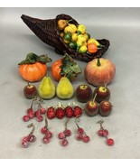 Wicker Vintage Cornucopia Horn Of Plenty Filled W/ 77 Fruits/Veggies/Pum... - €21,49 EUR