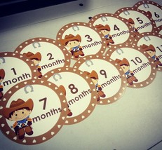 Monthly baby stickers. Cowboys bodysuit romper baby infants month labels - £6.40 GBP