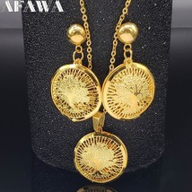 2022 Tree of Life Stainless Steel Jewerly Set Women Gold Color Necklace Earings  - £16.86 GBP