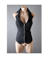 Black Collar Womens Steampunk Halter Zipper Lace Up Gothic Punk Biker Ve... - $54.84 CAD