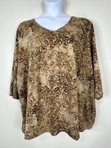 Catherines Womens Plus Size 4X Brown Floral V-neck T-shirt 3/4 Sleeve - $21.15