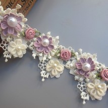 1 Yard Flower Pearl Beads Lace Edge Trim Ribbon 5.5 Cm Width Vintage Style Apric - £14.14 GBP