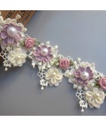 1 Yard Flower Pearl Beads Lace Edge Trim Ribbon 5.5 Cm Width Vintage Sty... - £14.14 GBP