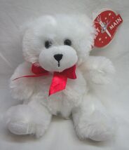 First &amp; Main BENNY THE WHITE TEDDY BEAR W/ BOW 5" Plush STUFFED ANIMAL T... - $14.85