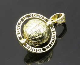 925 Sterling Silver - Vintage Cubic Zirconia Shiny World Globe Pendant - PT15646 - £42.91 GBP