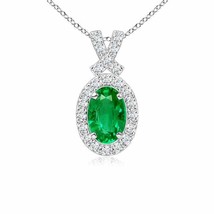 ANGARA Vintage Style Emerald Pendant with Diamond Halo in 14K Solid Gold - £983.08 GBP