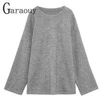023 new spring woman soft pullover grey round neck long sleeve t shirt sweatshirt loose thumb200