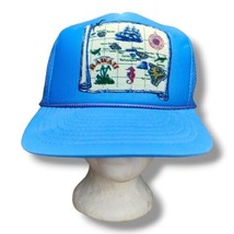 Vintage Nissin Cap Hawaii Foam Mesh Rope Hat Cap Snapback Trucker Hat Blue  - £14.19 GBP