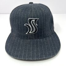 Vintage Sullen S Logo Flexfit Fitted Baseball Cap Hat Grey Pinstriped OS... - $27.53 CAD