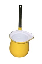 Vintage Yellow Enamel Canister & Pour Pot Set Wood Lid Mid-Century Kitchen MCM image 8