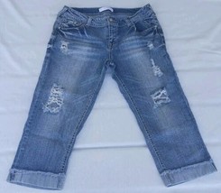 No Boundaries Sz 15 Distressed Cropped Cuffed Jeans Juniors Mid Rise 31x21 NOBO - £7.09 GBP
