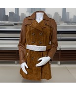Suede Leather Trench Coat Womens M Belted Double Breasted Chestnut Brown... - €127,72 EUR