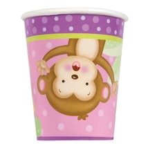 Baby Girl Monkey Paper Cups 9 oz Beverage Birthday or Shower Party Supplies 8 Ct - £7.15 GBP