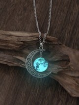 Crescent Moon Glow In the Dark Pendant - Glowing Blue Moon Necklace - £7.88 GBP