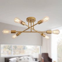 Meixisue Gold Modern Sputnik Chandelier Ceiling Light Fixtures, 6-Lights - £41.66 GBP