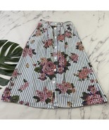 Styles To Go Womens Vintage 90s Midi Skirt Size 4 Blue Stripe Floral Poc... - €25,38 EUR