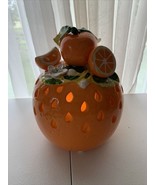 Ceramic Orange Fruit Patio Table Lamp Timed Battery Powered Flickering - $24.99