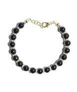 Black Pearl Beaded Bracelet with Crystal Rhinestone Spacers and Gold Lob... - $5.99