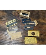 Vintage Gold Metal Razor Blade Storage Box Holder GILLETTE with Blades FREE SHIP - $18.76