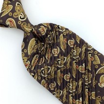 Napoleon By Brioni Italy Tie Brown Gold Pleated Paisley Brocade Ties Sil... - $158.39