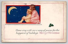 Christmas Greetings Children Gazing At The Moon 1928 Allentown PA Postca... - $6.95