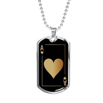 Ace Of Hearts Gambler Gold Dog Tag Stainless Steel or 18k Gold 24&quot; Chain - £37.92 GBP+