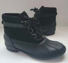 UGG Greda Waterproof Leather Duck Boots Black Sheepskin Women&#39;s Size 7 New - £61.86 GBP