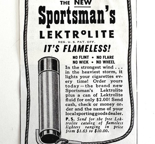 Lektrolite Flameless Cigarette Lighter 1948 Advertisement Outdoors Vtg D... - $19.99