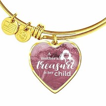 Express Your Love Gifts A Mother&#39;s Treasure is Her Child Engraved 18k Gold Heart - £47.44 GBP