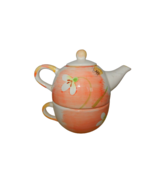 Vtg Single Serve Stacking Teapot &amp; Teacup w/ Honeybee Flower Design Lid ... - $35.00 CAD
