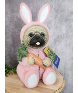 Easter Bunny Pug Dog In Pink Bunny Suit Flocked Figure Ears 12&quot; Resin Ca... - $44.99