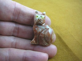 (Y-CAT-3) red tan KITTY CAT gemstone carving love cats SOAPSTONE figurin... - £6.70 GBP