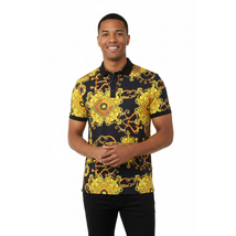 Mens PLATINI Sports Polo Shirt With Rhine Stones Fancy Chains DPP8236 Black image 5