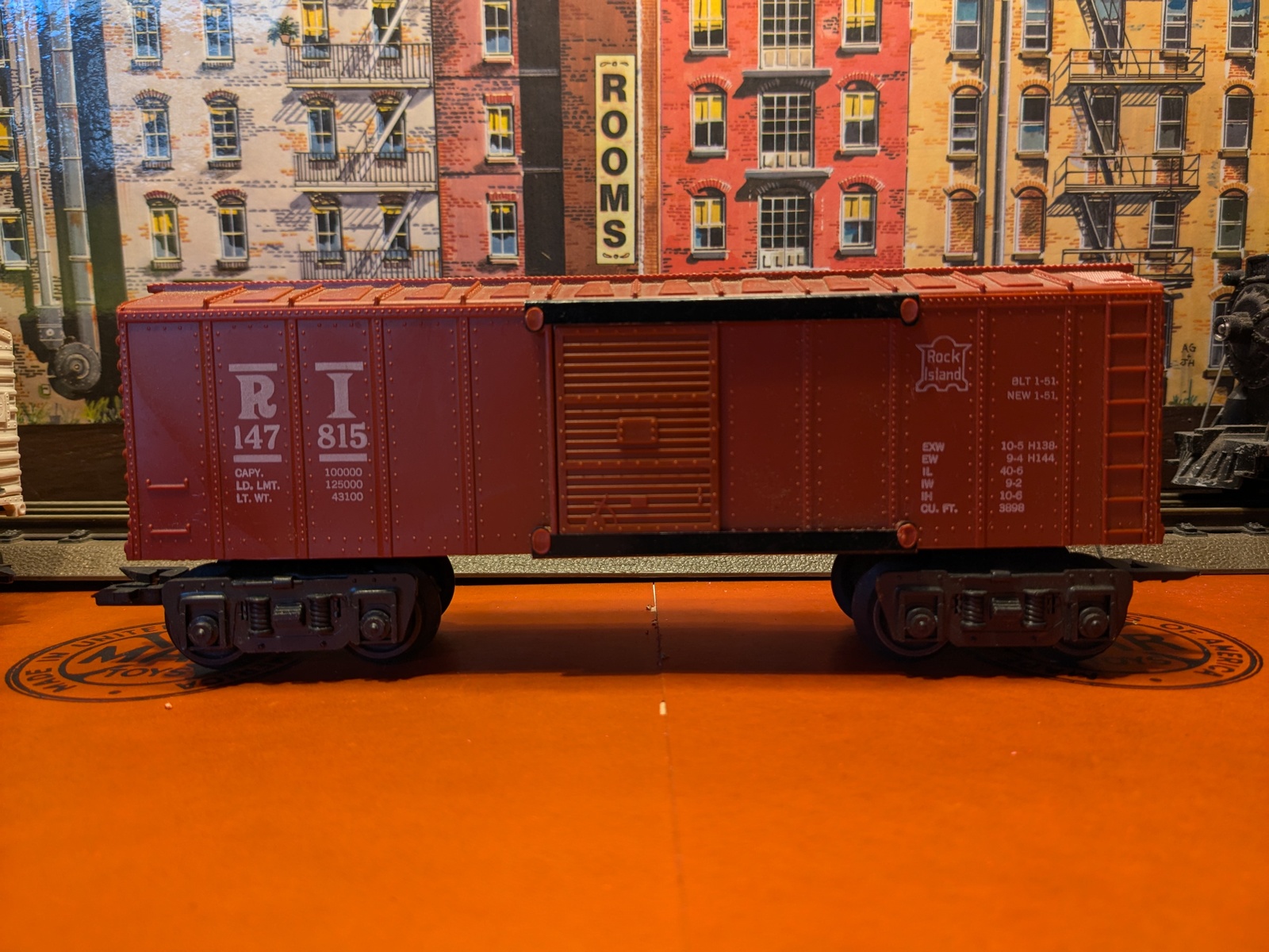 Marx Trains Used  #147815  Plastic Deluxe R I Rock Island Box Car Tuscan Brown Item image 4