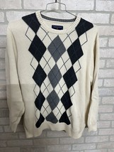 Saddlebred Mens Sweater Sz XXL Ivory Crewneck ￼100% Cotton Argyle Knit W... - $21.78