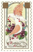 A Birthday Greetings Embossed w Bird Flowers Vintage Birthday Series 238A - £12.59 GBP