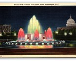 Illuminated Fountain Night View Washington DC Linen Postcard S25 - $1.93