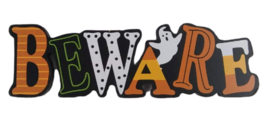 Ghost BEWARE Free Standing Halloween Theme Wood Sign Tiered Tray Decor Candycorn - £7.71 GBP