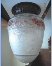 antique CEILING GLASS GLOBE+HARDWARE deco mission pink painted flowers - $67.27