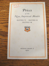 1922 Haynes Motor Car Orphan Brochure, Prices, 75 55 48, Kokomo - $19.80