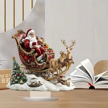 Christmas Decor Santa Claus In A Reindeer Sleigh Desktop Decoration - $7.92
