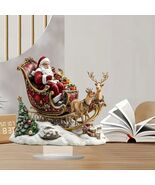 Christmas Decor Santa Claus In A Reindeer Sleigh Desktop Decoration - $7.92