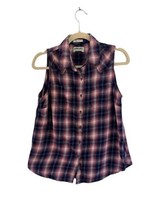 ARIAT Womens Sleeveless Shirt Collared Plaid Flannel Button Up Western Sz M - £14.56 GBP