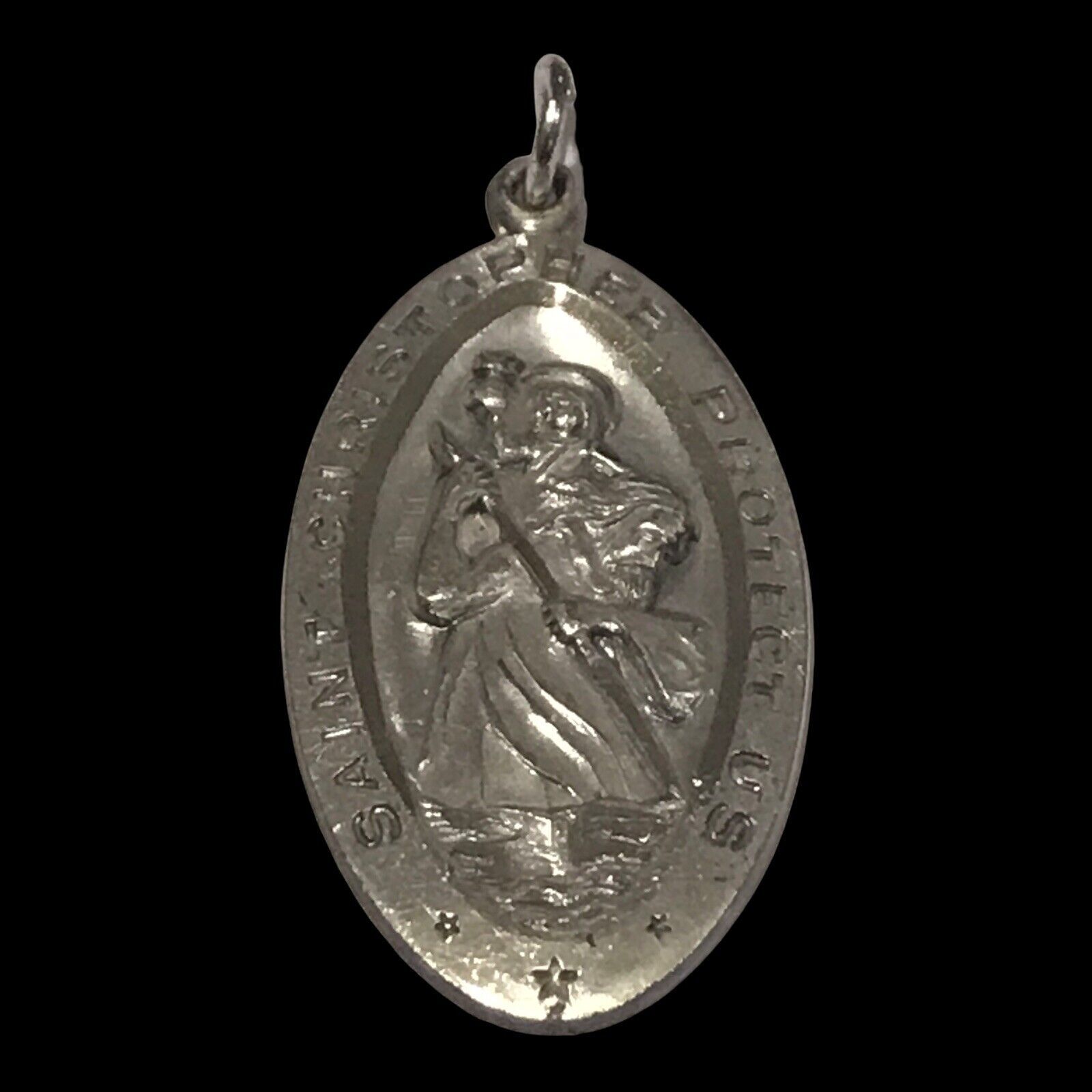 Large SAINT CHRISTOPHER PROTECT US MEDAL PENDANT STERLING SILVER CHAPEL ... - $67.49