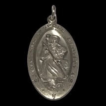 Large SAINT CHRISTOPHER PROTECT US MEDAL PENDANT STERLING SILVER CHAPEL ... - $74.99