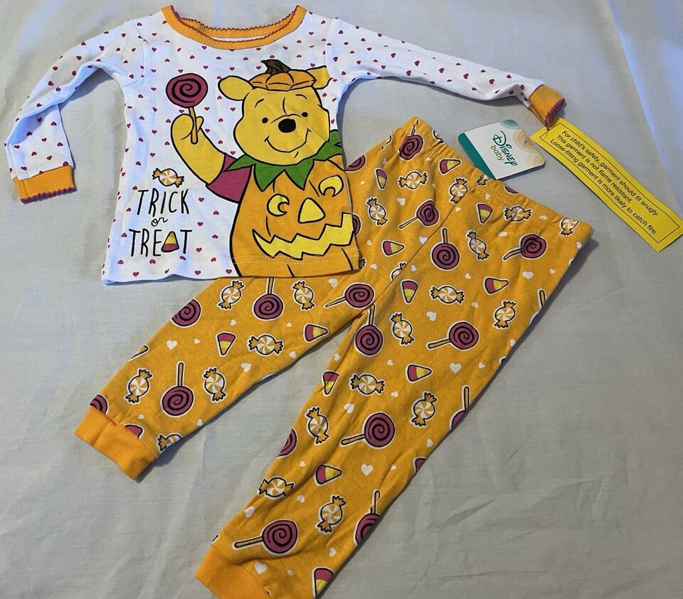 Baby Girls Pajamas Size 18 Months Winnie the Pooh Sleep Outfit Glow in the Dark