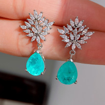Water Drop Elegant 925 Silver Chains With Emerald Pendants Charm Emerald Earring - £42.43 GBP