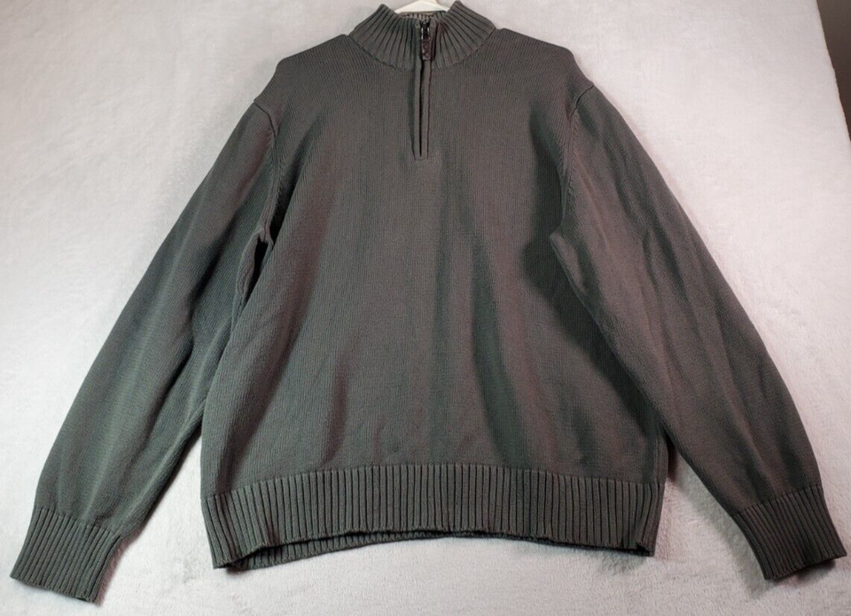 Eddie Bauer Sweater Mens Large Olive Knit 100% Cotton Long Raglan Sleeve... - $16.99
